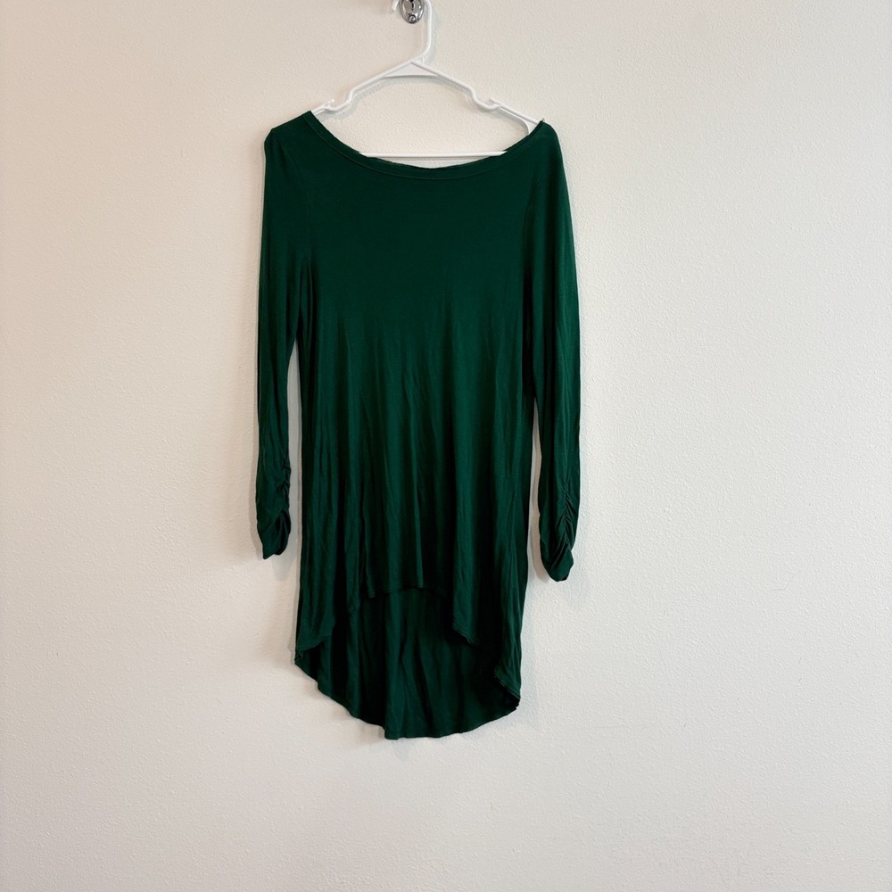 Alice + Olivia Tunic Top Women S Green Ribbed High Low Boatneck Classic Long